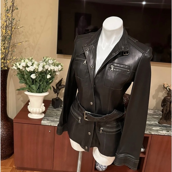 SOLD. NWT GUESS GENUINE LEATHER JACKET with BELT Size M - Picture 6 of 15